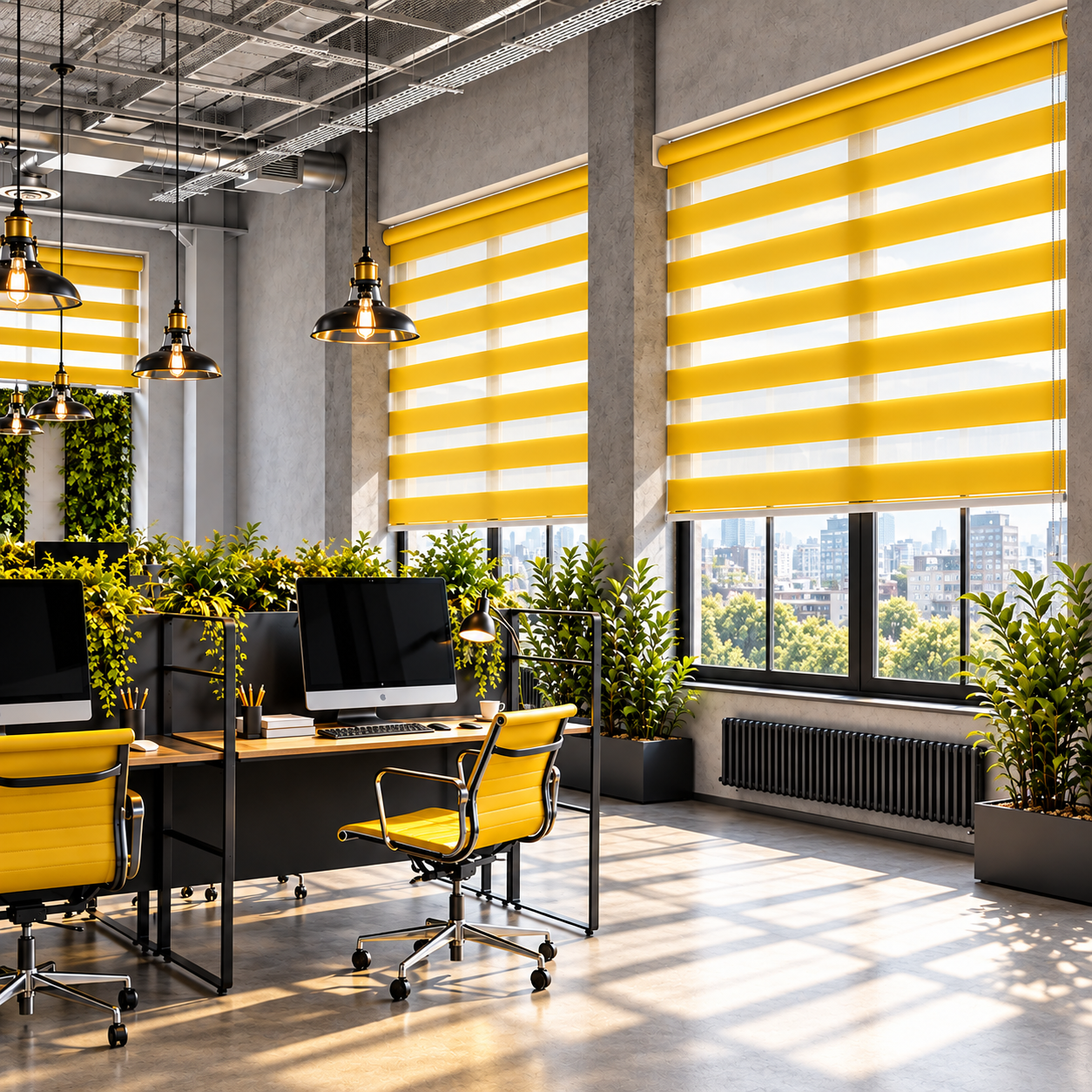 oficina-moderna-con-cortinas-roller-duo-color-amarillo
